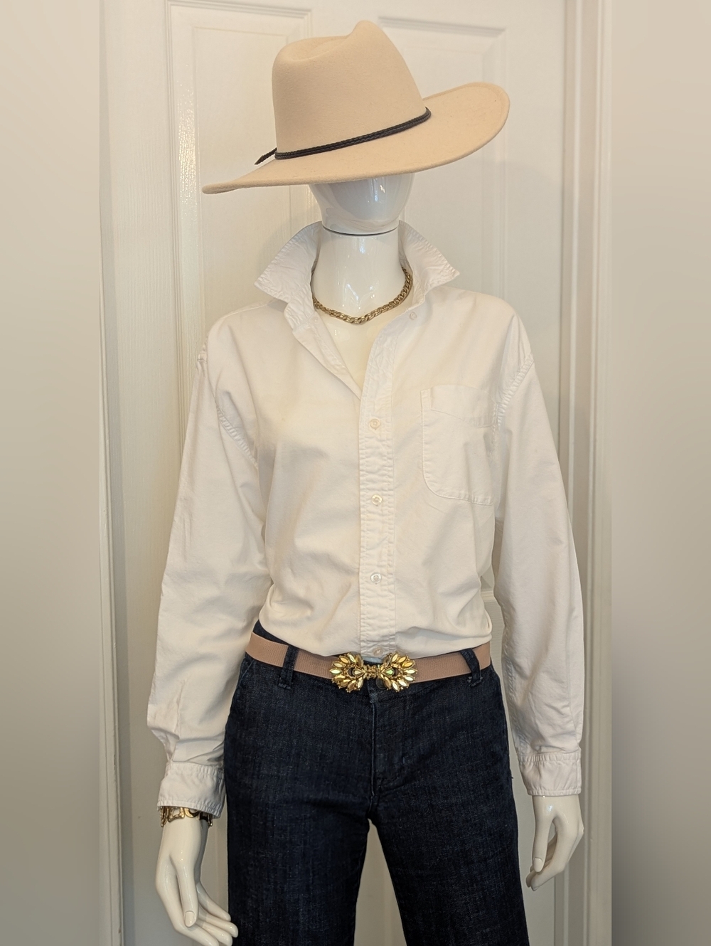 fresh produce White Casual Button-Down Shirt Small Elevated Basic 100%cotton
